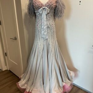 Swarovski Elegant Gray and Pink Evening Ballroom gala Gown, S/M